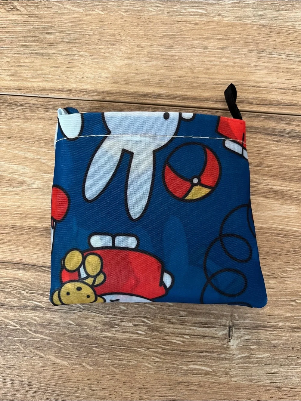 Miffy Pattern Reusable Tote Bag - Navy Blue with White & Yellow Characters